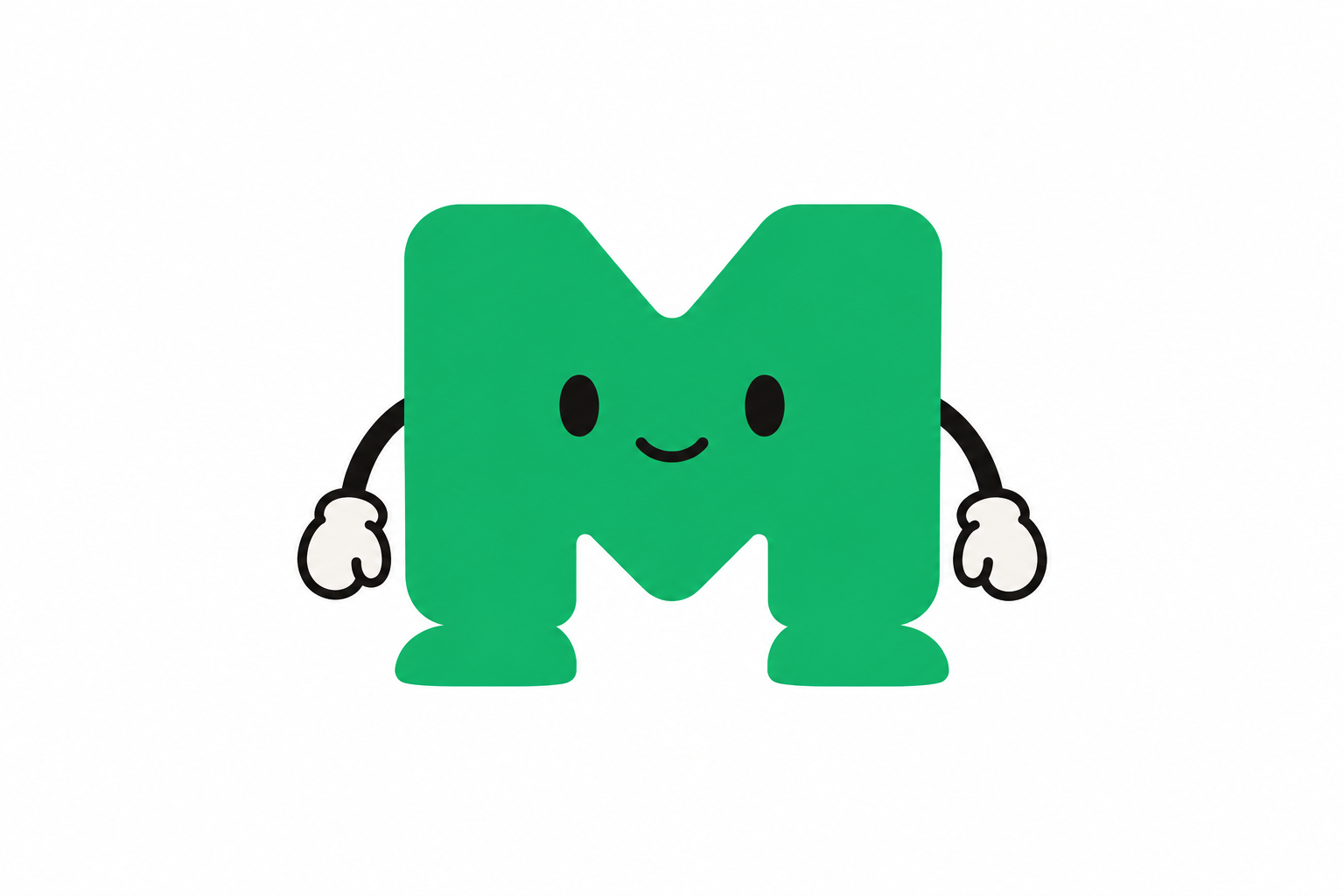 Agent M, the green M-shaped character with a friendly face and gloves
